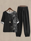 Women's Printed Half Sleeve Top And Casual Pants Linen Two Pieces