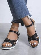 Snake Print Solid Boho Straw Wedge Sandals