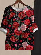 Rose Print Casual Two Piece Suits