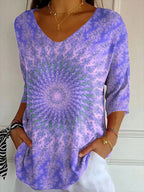 Women's Casual Retro Pattern Art Striped Top
