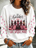 Women'S Retro In October We Wear Pink Print Round Neck Sports Shirt