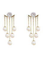 Pearl Tassel Rhinestone Earrings