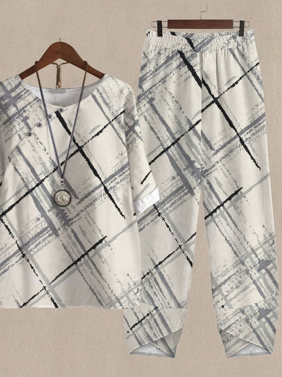 Large Plaid Print Casual Two-piece Suits