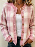 Women's Checkered Pattern Knitted Cardigan Top