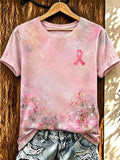 Women'S Pink Art Printed Casual T-Shirt