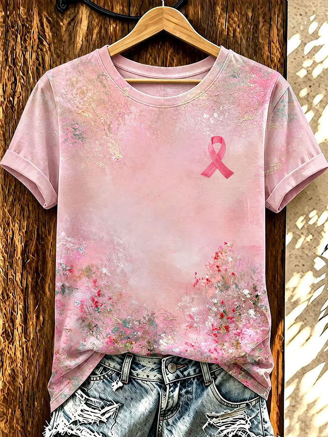 Women'S Pink Art Printed Casual T-Shirt