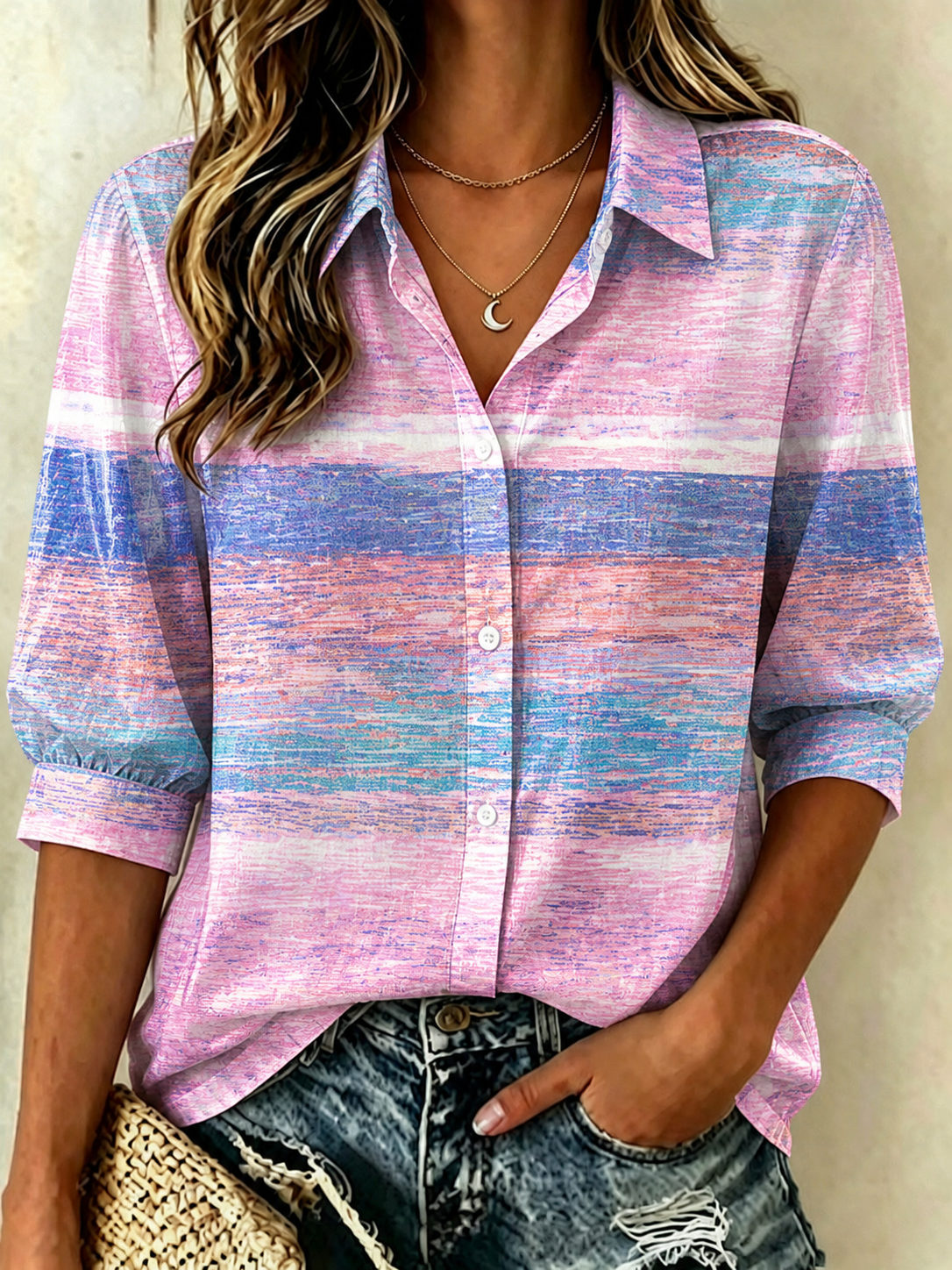 Women's Casual Breast Cancer Awareness Print Shirt