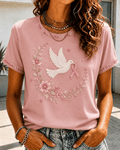Women'S Casual Retro Flower Print Cancer Breast Promotional T-Shirt