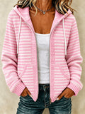 Women'S Casual Striped Zipper Hood