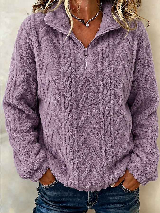 Women'S Solid Color Multi-Color Casual Collar Zipper Long Sleeved Sportswear