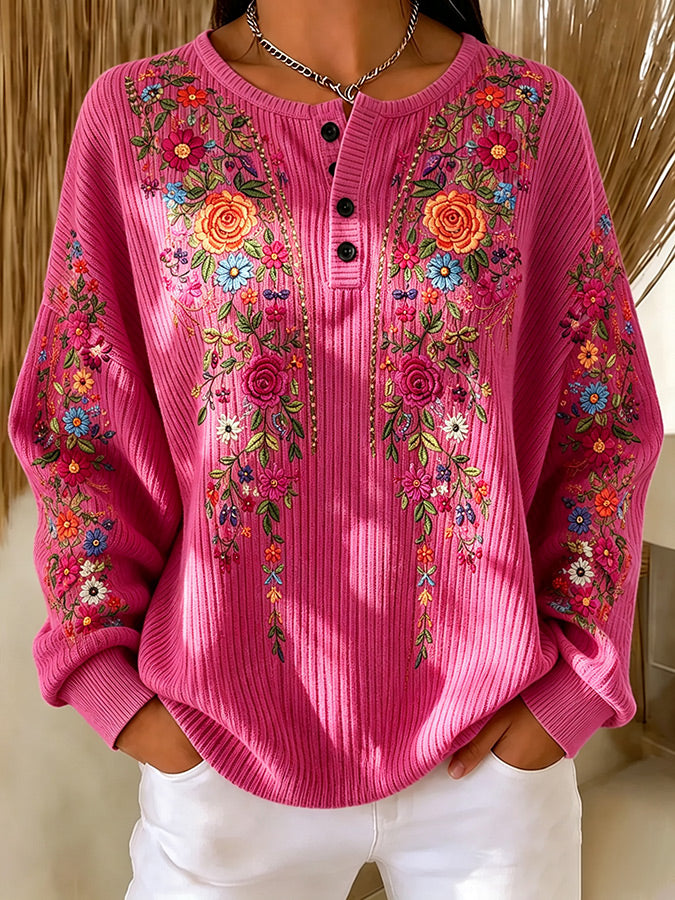 Women's Casual Abstract Geometric Pattern Henry Collar Sweatshirt