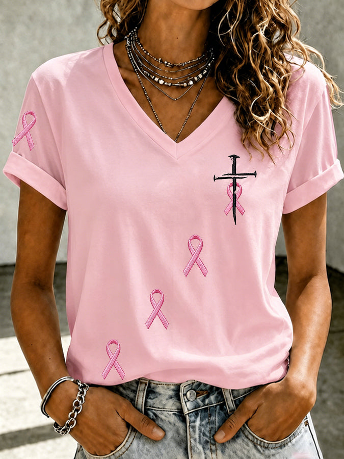 Women's Breast Cancer Awareness Belief Cross Casual T-shirt