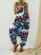 Women'S Cute Dinosaur Pockets Sleeveless Jumpsuit