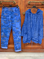 Zipper Hooded Coat And Camouflage Pants Set