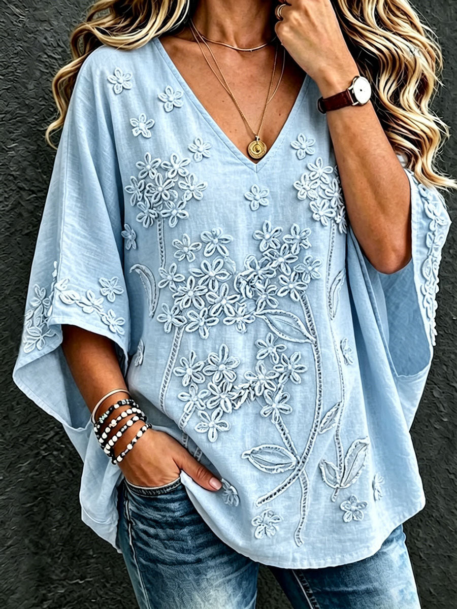 Women'S Cotton And Linen Floral Casual Vacation Top