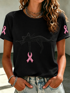 Women'S Pink Ribbon Cat Print Breast Cancer Awareness Short-Sleeved T-Shirt