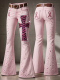 Women's Breast Cancer Awareness Faith Printed Casual Jeans