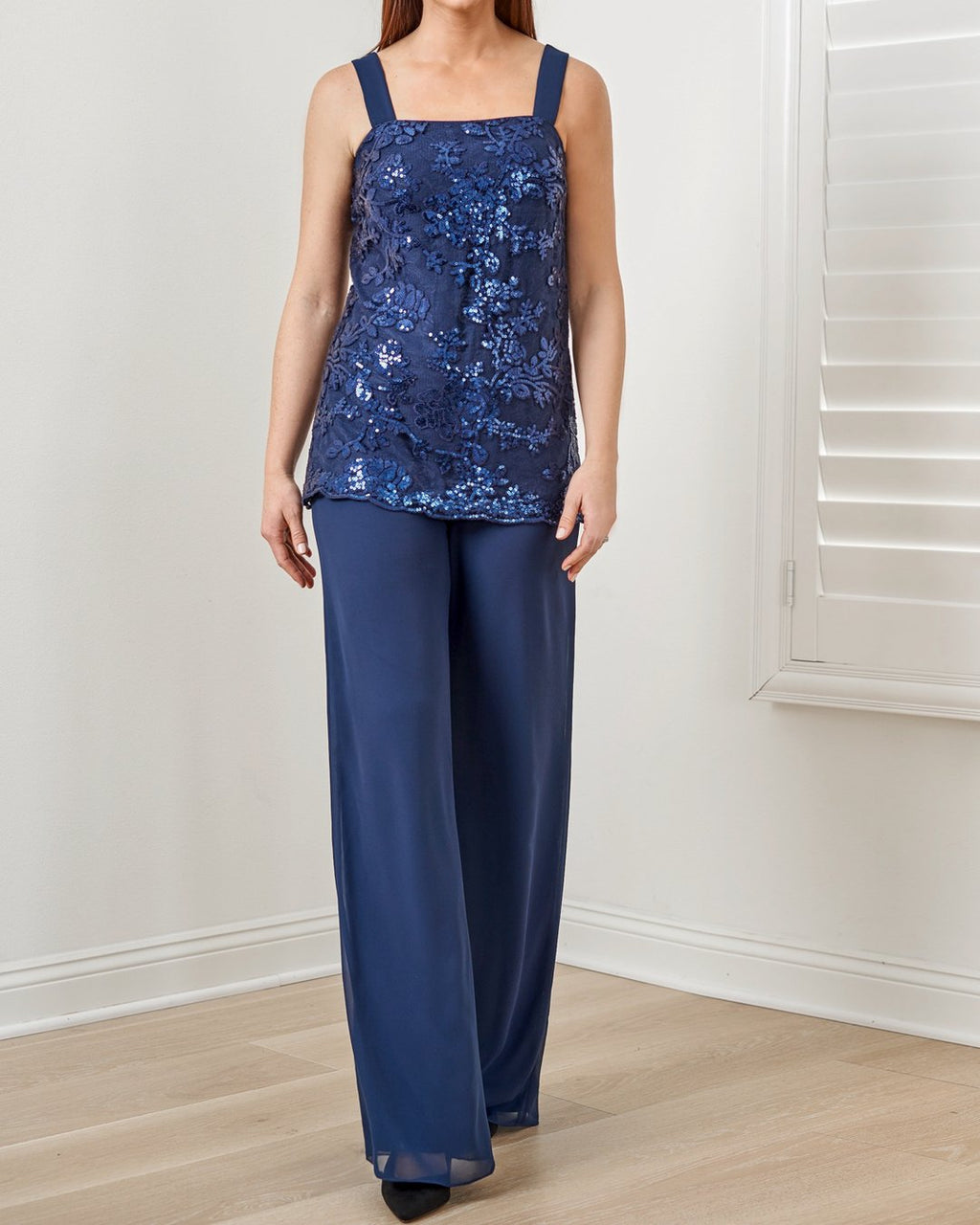 Embroidered Top Chiffon Long Pants Three Piece Suits