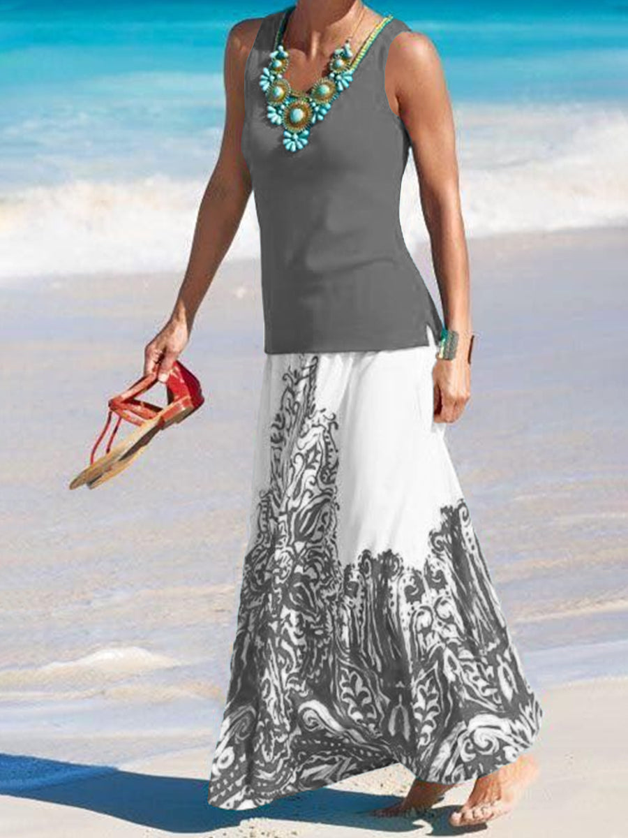 Women's Casual Vest And Skirt Two-Piece Set