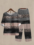 Linen Casual Women's Color Block Multicolor Print Two Pieces Set