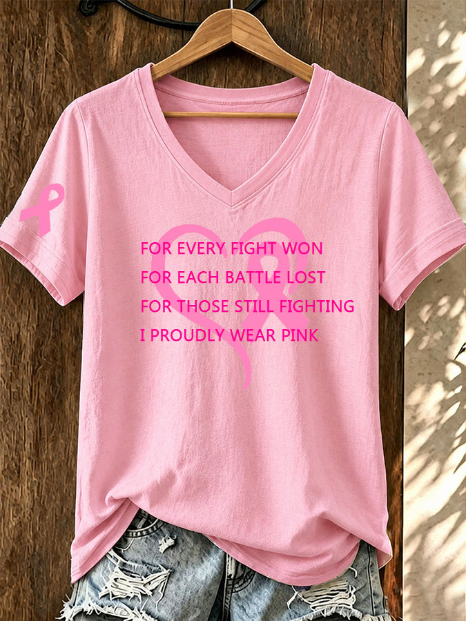 Women'S Pink Ribbon Printed T-Shirt