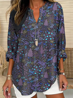 Women's Casual Forest Animal Plant Flower Cotton And Linen Shirt