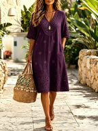 Women's cotton and linen casual vacation lace printed dress