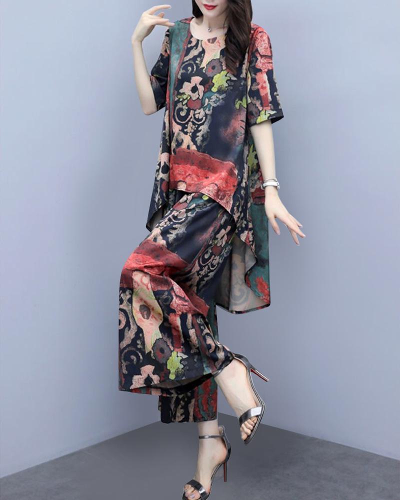 Ethnic Style Printing Irregular Casual Two-piece Suits