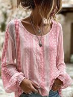 Women'S Casual Floral Cotton Linen Long Sleeved Shirt