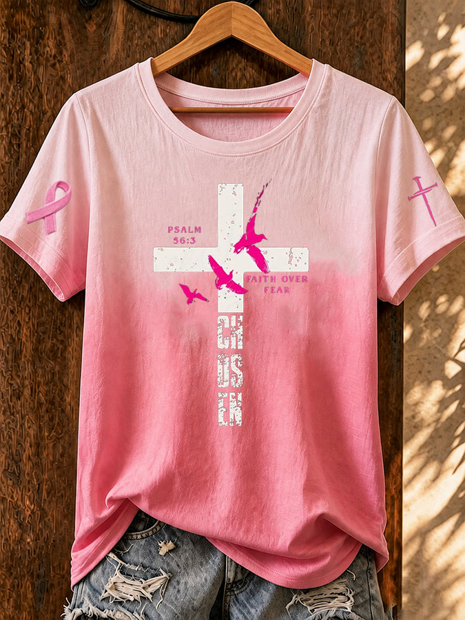 Women'S Belief And Breast Cancer Propaganda Printed T-Shirt