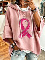 Women'S Vintage Breast Cancer Ribbon Print Hoodie