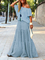 Simple Casual Loose Short Sleeve Top Floral Skirt Suit