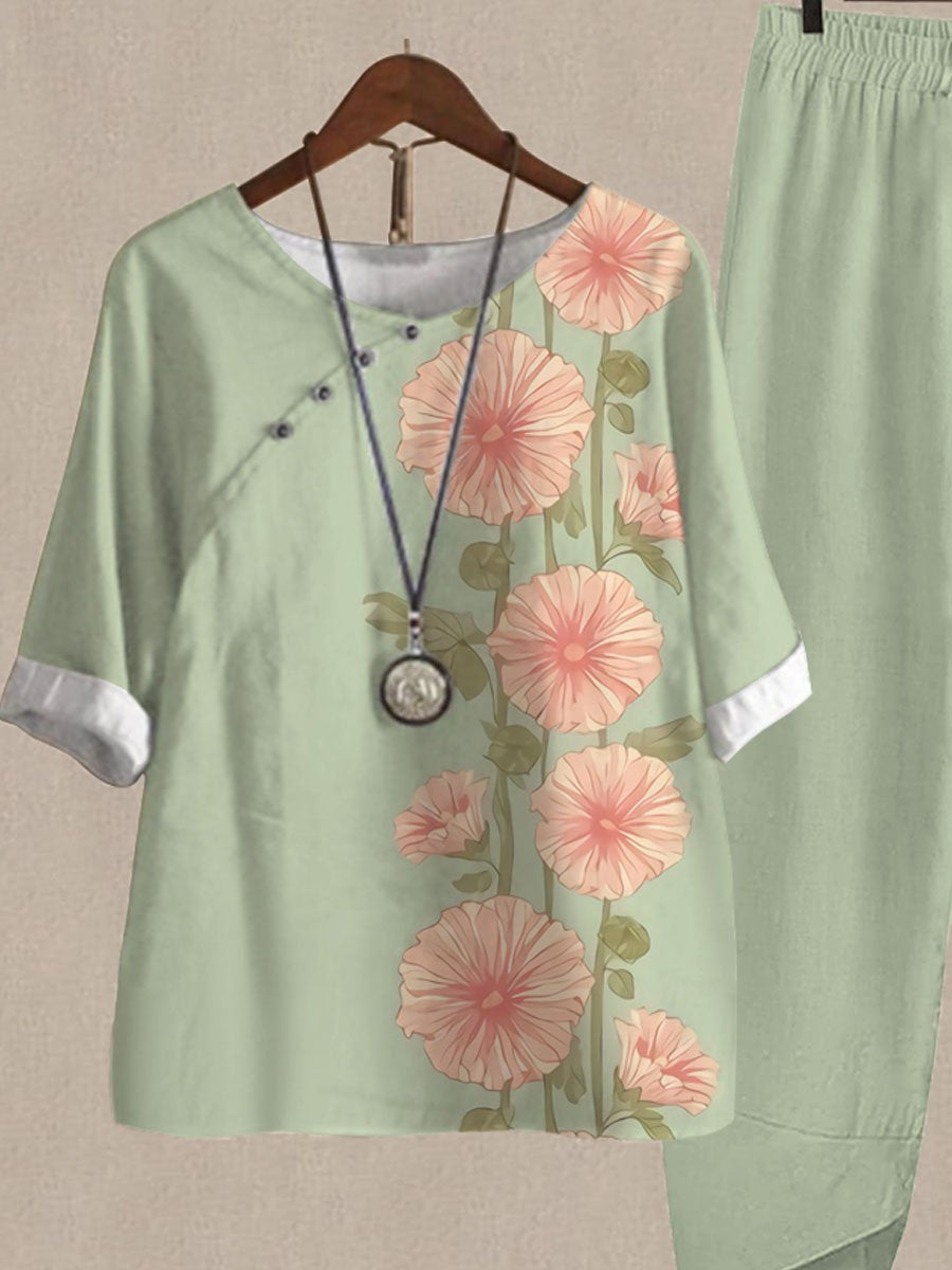 Floral Print Casual Two-piece Suits