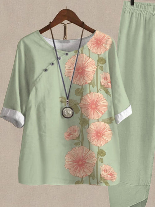 Floral Print Casual Two-piece Suits