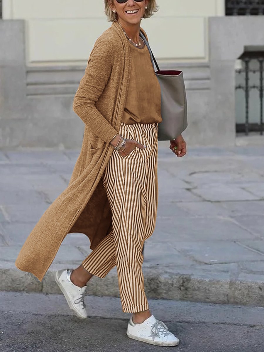 Simple Casual Loose Top Pants Coat Three Piece Suit