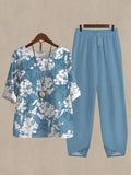 Botanical Floral Print Casual Two-piece Suits