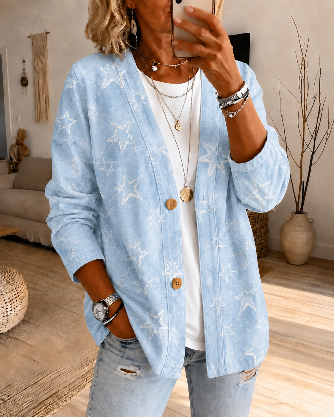 Women'S Printed Galaxy Casual Cardigan