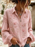 Women'S Casual Cotton And Linen Bubble Sleeve Shirt