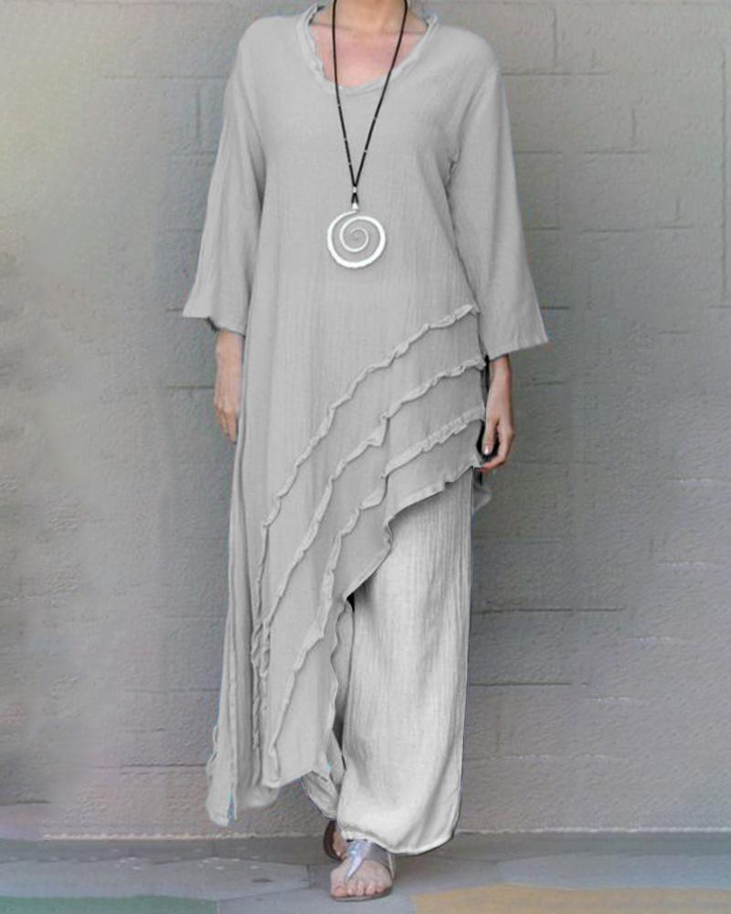 Casual Simple Solid Color Irregular Two Piece Suit