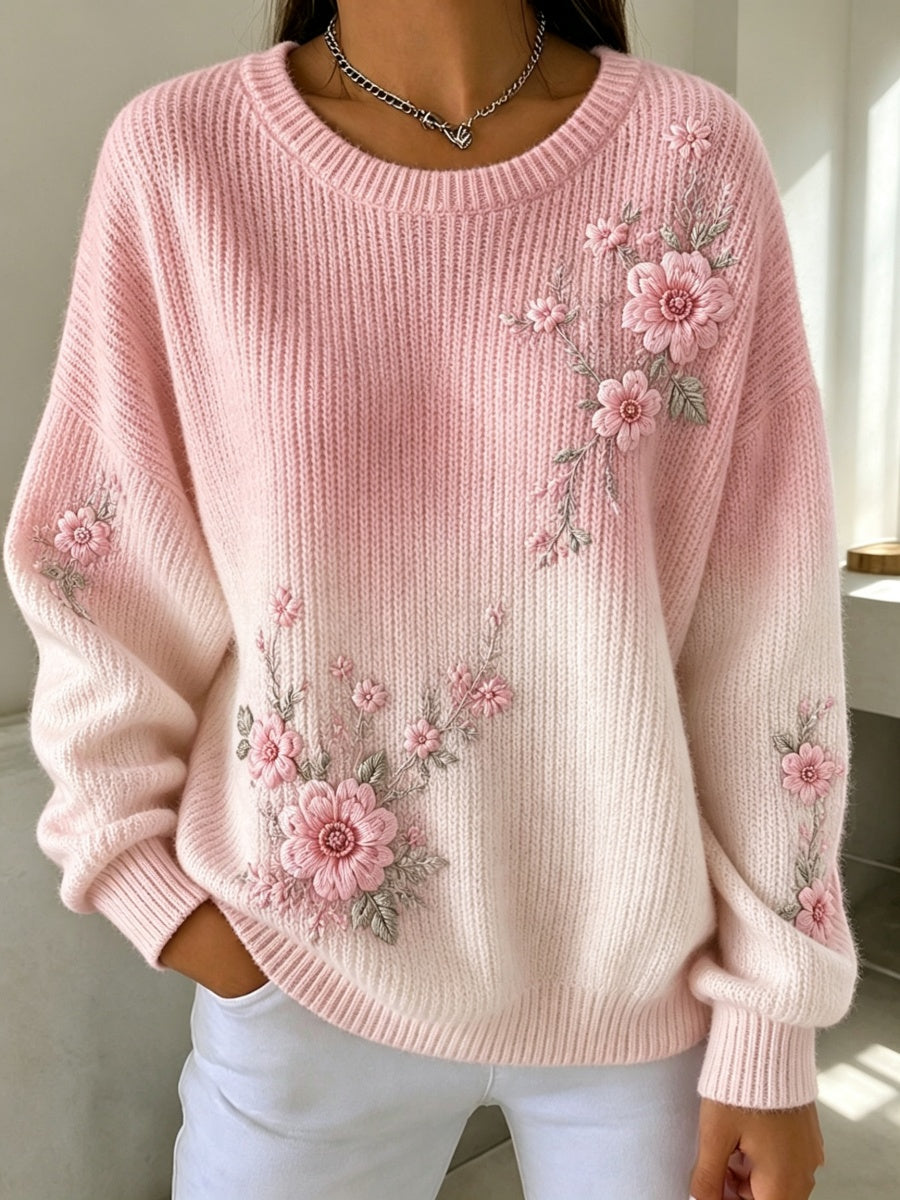 Women'S Floral Pattern Casual Knit Sweatshirt