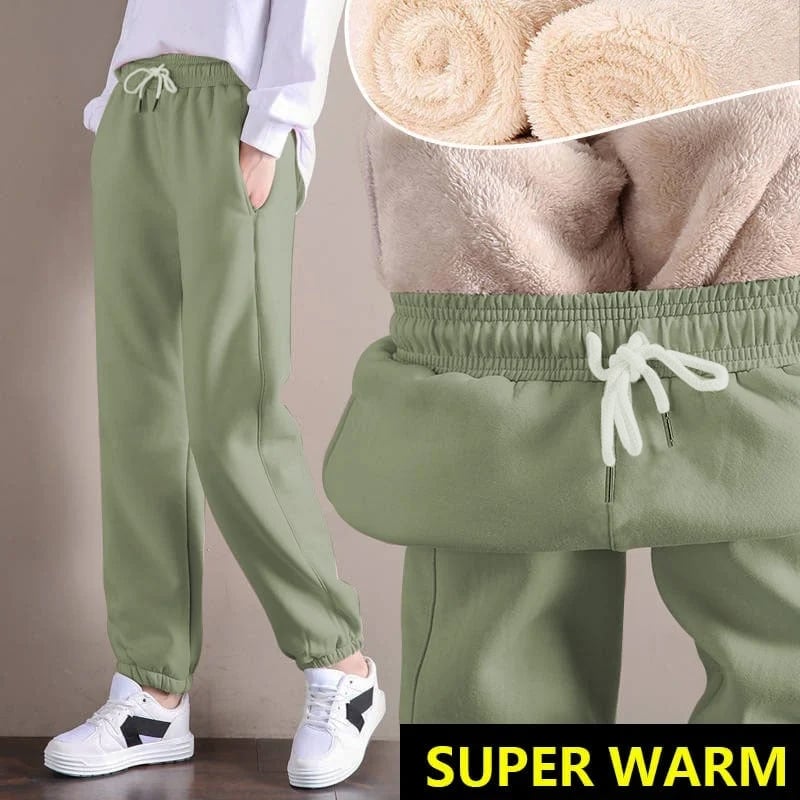 Women Warm Fleece Cotton Round Neck Solid Joggers Sweatpants (SIZE:S-5XL)
