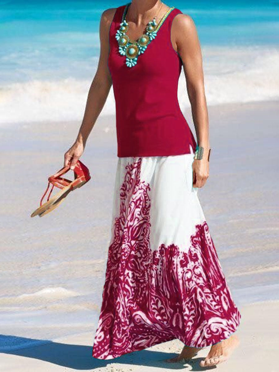 Women's Casual Vest And Skirt Two-Piece Set