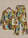 Spring And Autumn Multicolor Cartoon Puppy Print Two-piece Suits
