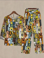 Spring And Autumn Multicolor Cartoon Puppy Print Two-piece Suits