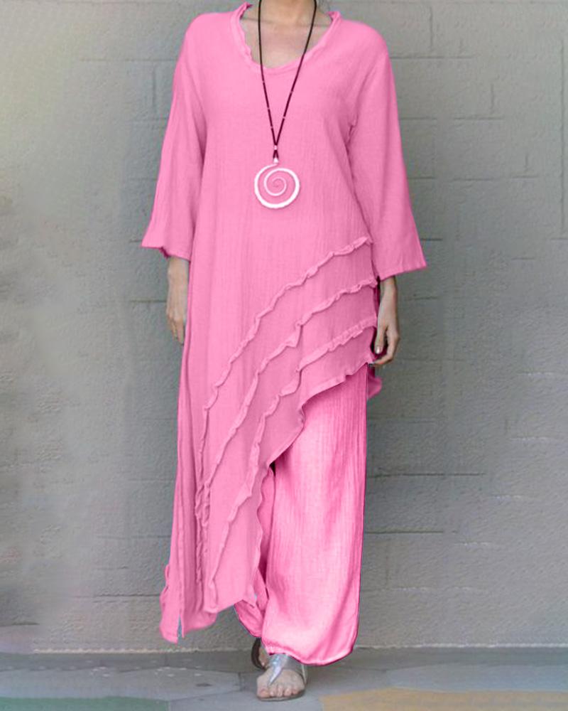 Casual Simple Solid Color Irregular Two Piece Suit