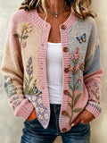 Ladies' Casual Plant Flower Knitted Cardigan Top