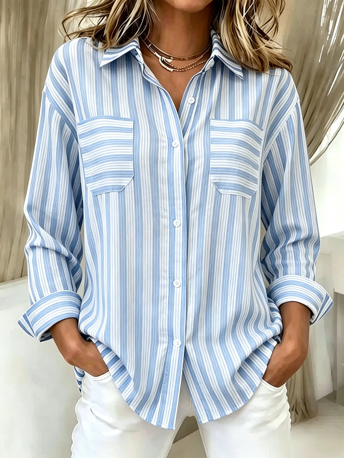Women's Casual Striped Long Sleeved Shirt