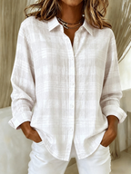 Women'S Pink Striped Printed Lapel Long Sleeved Shirt