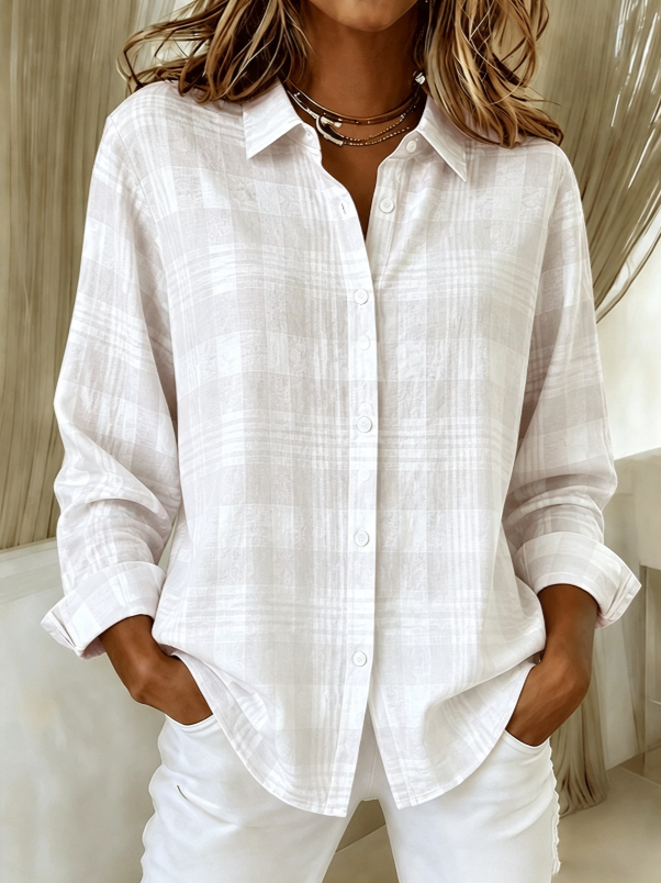 Women'S Pink Striped Printed Lapel Long Sleeved Shirt