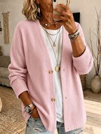 Women's Pink Floral Pattern Knit Cardigan